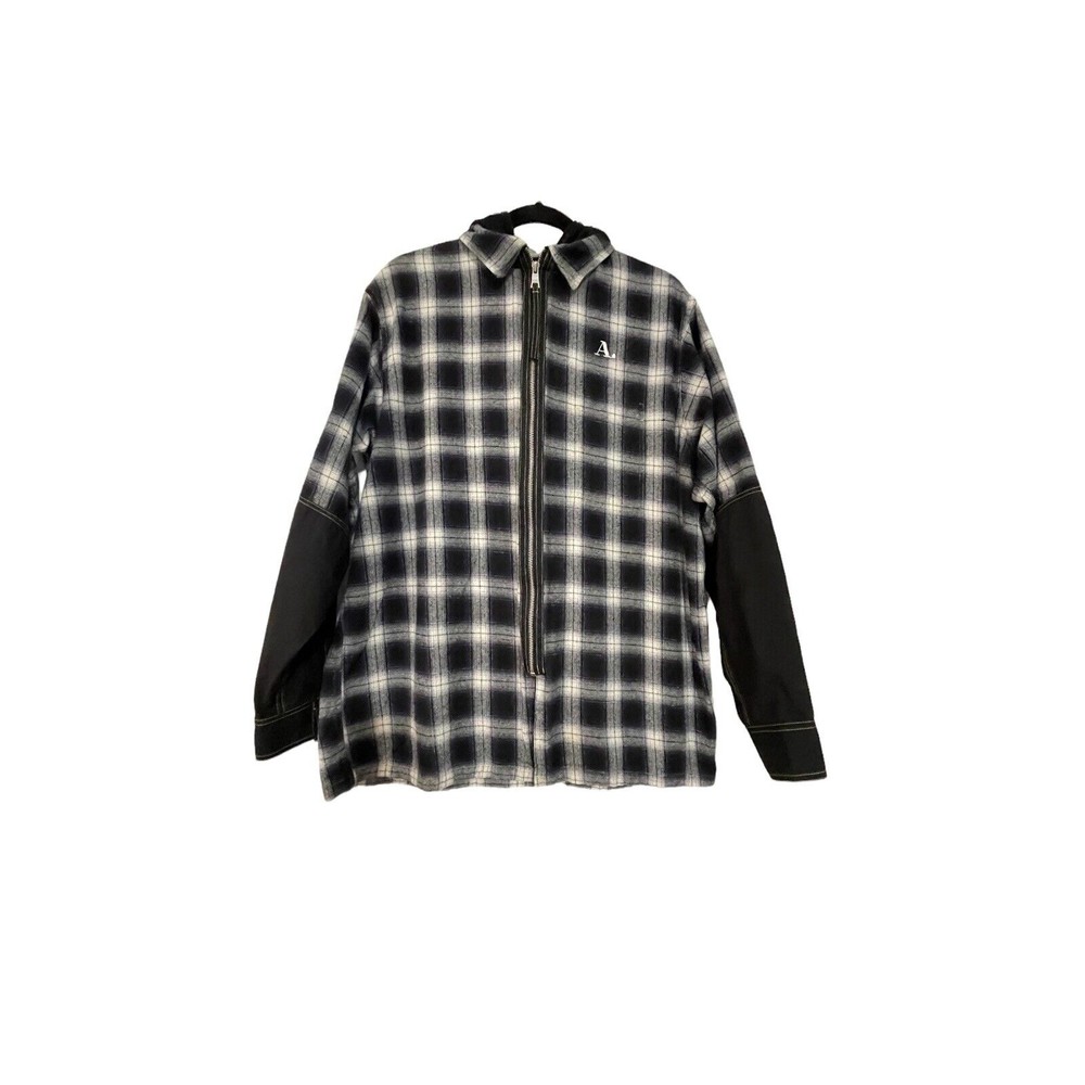 ATTEMPT Men’s Large Full Zip Front Flannel Jacket Plaid Shirt Hooded Sz Large